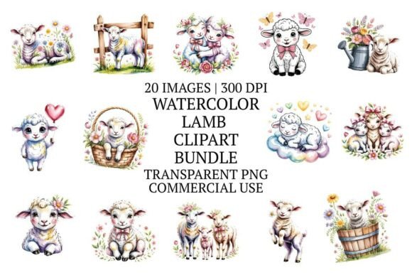 Download Whimsical Watercolor Lamb Clipart 20 PNG - Watercolor lamb clipart Collection